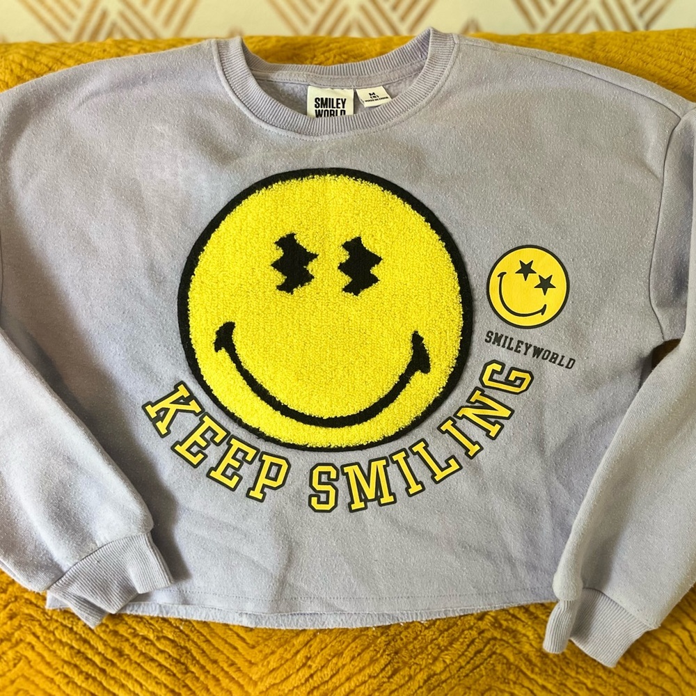 Smiley World Kids Sweatshirt - Gray/Lavender w/ Yellow Smiley